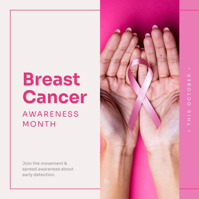 Breast cancer awareness month poster with woman hand and pink