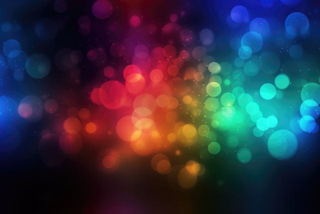 Red, blue, green and orange glowing bokeh lights at night, created using generative ai technology. Atmospheric nighttime bokeh lights background, digitally generated image.