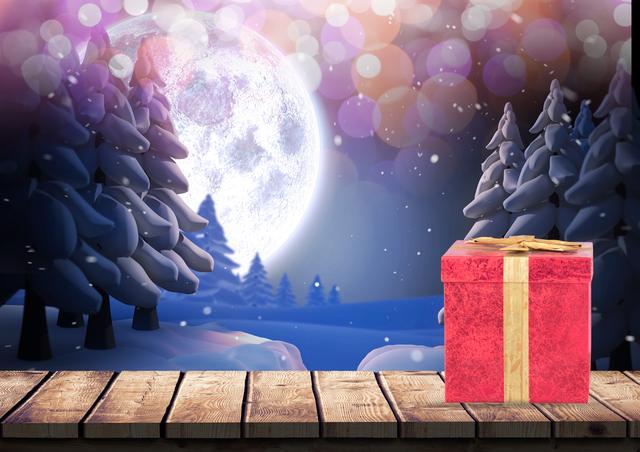 Gift box on wooden plank against snowy background - Download Free Stock Photos Pikwizard.com