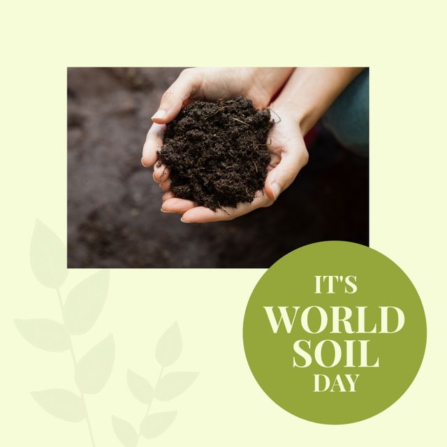 Composition of it's world soil day text over caucasian woman's hands with soil in garden. World soil day, gardening, eco living and sustainability concept.