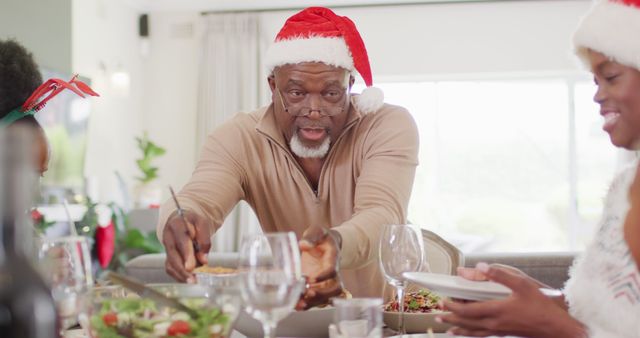 Happy african american family having christmas dinner - Download Free Stock Photos Pikwizard.com