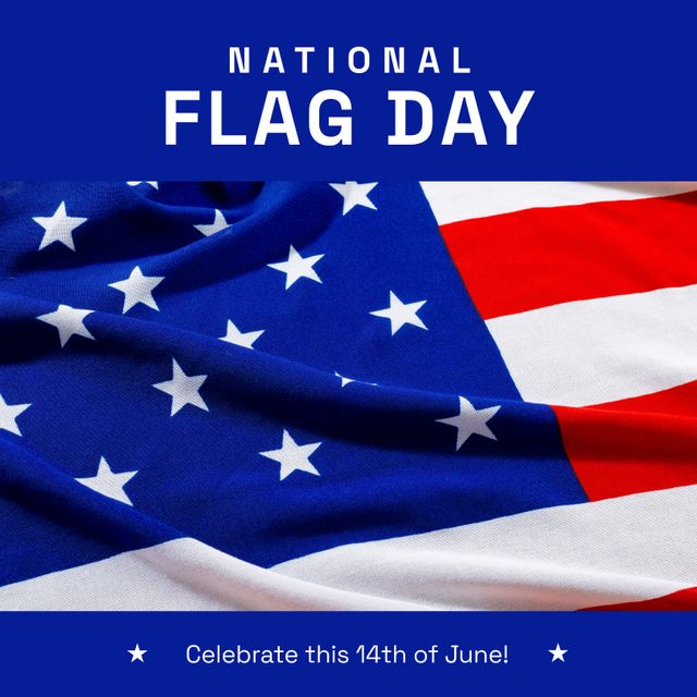 Composition of national flag day text over flag of usa on blue background. National flag day, patriotism and celebration concept digitally generated image.