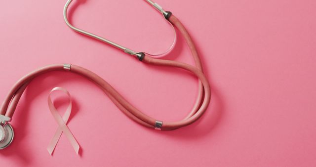 Image of stethoscope and pink ribbon on pink background - Download Free Stock Photos Pikwizard.com