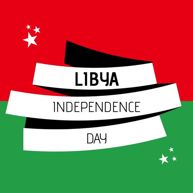 Composition of libya independence day text with stars on red and green background. Libya independence day and celebration concept digitally generated image.