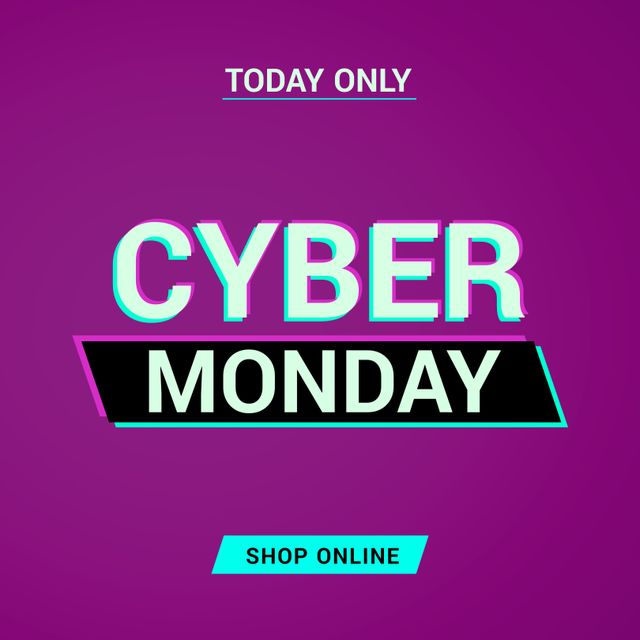 Image of cyber monday on purple background. Online shopping, sales, promotions and cyber monday concept.