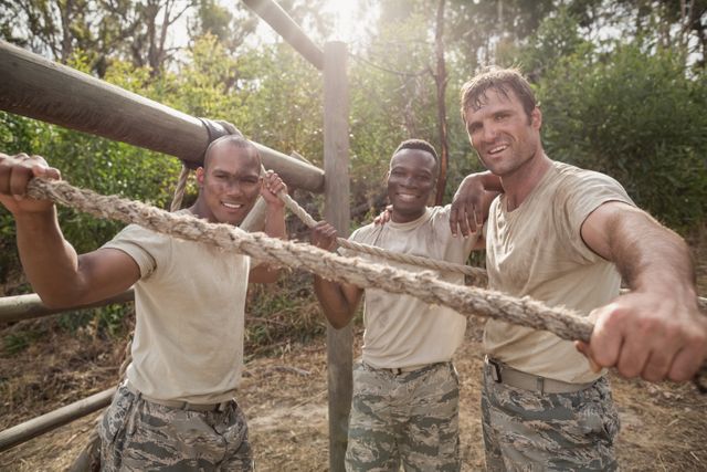 Portrait of military soldiers smiling during obstacle training - Download Free Stock Photos Pikwizard.com