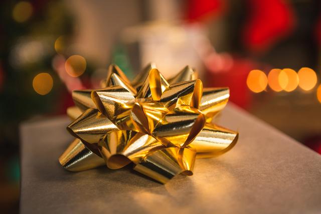 Close-up of gold christmas decoration