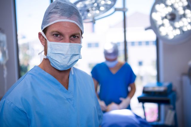 Portrait of male nurse wearing surgical mask in operation theater - Download Free Stock Photos Pikwizard.com