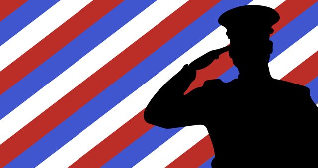 Illustration of army soldier saluting against red, blue and white stripes, copy space. Vector, pride, military, flag of america, armed forces and patriotism concept.