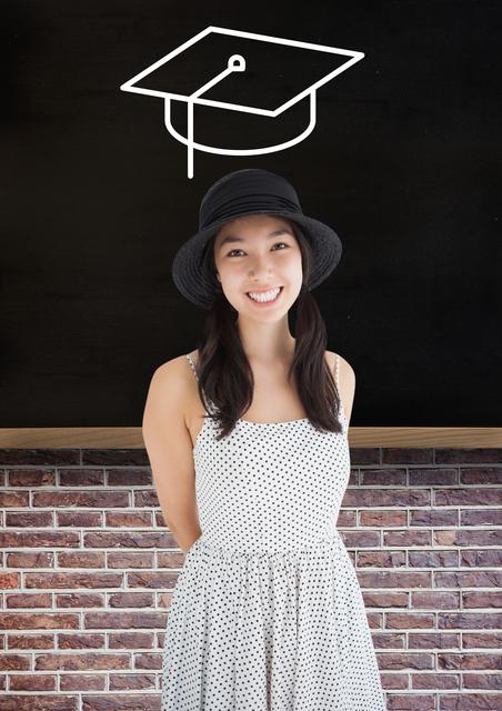 Smiling teenage girl wearing black hat - Download Free Stock Photos Pikwizard.com