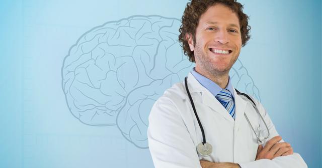 Doctor standing with his arms crossed against medical background - Download Free Stock Photos Pikwizard.com