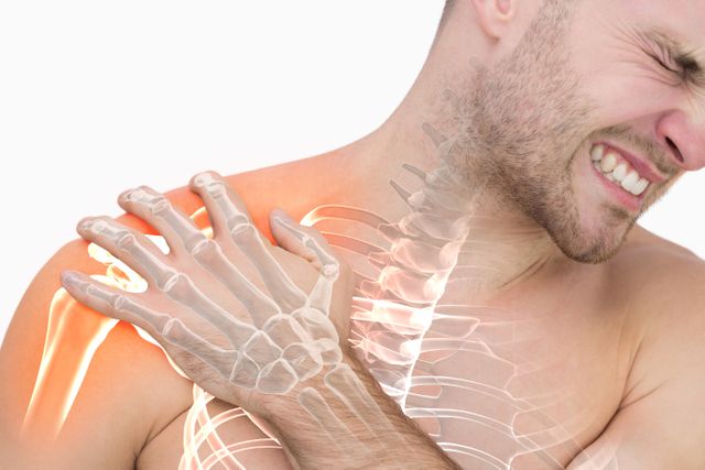 Digital composite of highlighted shoulder pain of man - Download Free Stock Photos Pikwizard.com