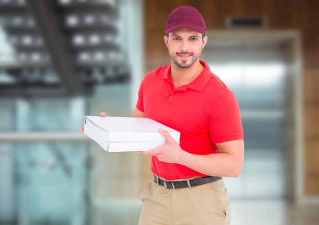 Deliveryman with pizza boxes in front of the elevator - Download Free Stock Photos Pikwizard.com