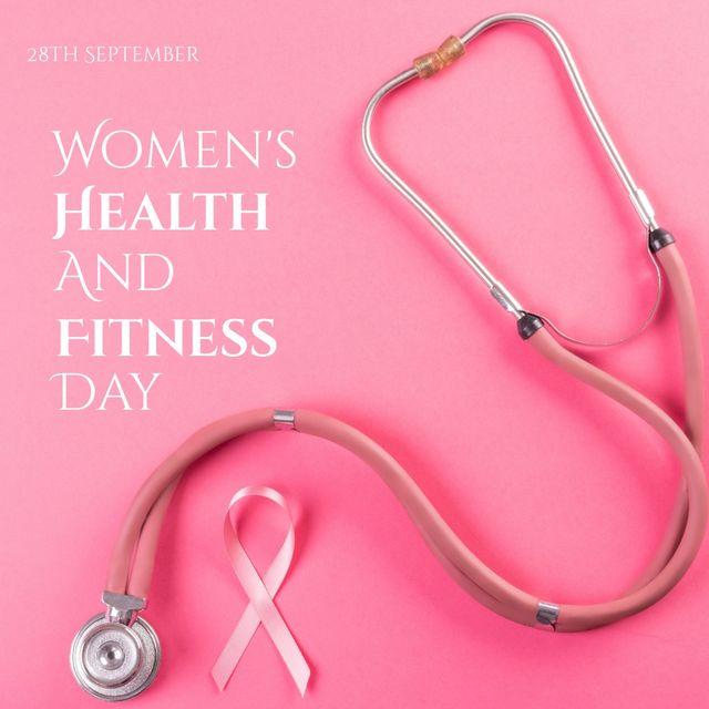 National women's health and fitness day text and stethoscope against pink background - Download Free Stock Templates Pikwizard.com