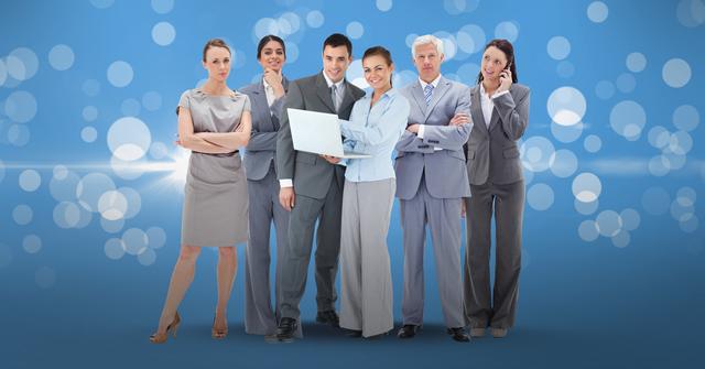 Digital composite image of business people with laptop - Download Free Stock Photos Pikwizard.com