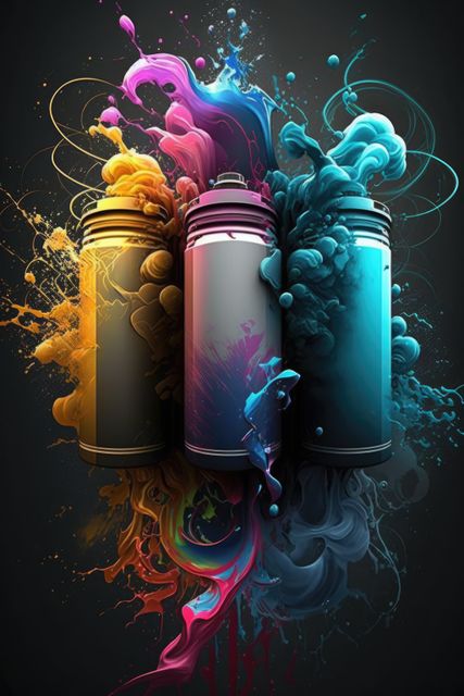 Graffiti spray paints with colorful shapes created using generative ai technology. Graffiti, art and colour concept digitally generated image.