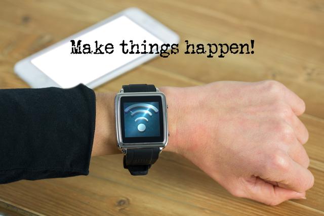 hand with smartwatch and desk background - Download Free Stock Photos Pikwizard.com