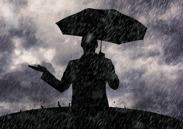 Silhouette of man holding umbrella standing in the rain - Download Free Stock Photos Pikwizard.com