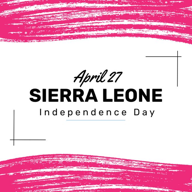 Composition of april 27 sierra leone independence day text over pink lines on white background. Sierra leone independence day concept digitally generated image.