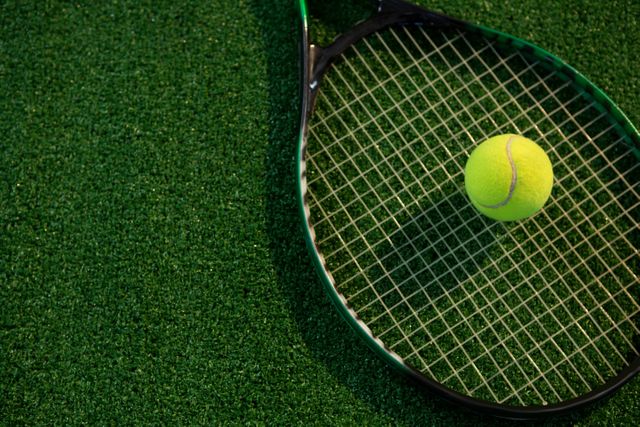 High angle view of tennis ball on racket - Download Free Stock Photos Pikwizard.com