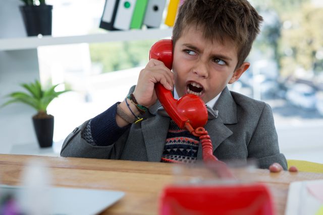 Boy as business executive talking on phone - Download Free Stock Photos Pikwizard.com
