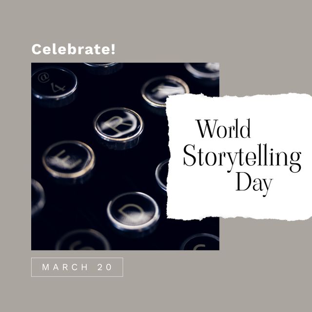 Composition of world storytelling day text with retro typewriter. World storytelling day, writing and reading concept digitally generated image.