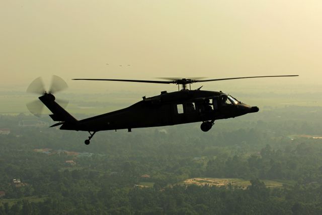 Green Leaved Trees Under Black Helicopter - Download Free Stock Photos Pikwizard.com