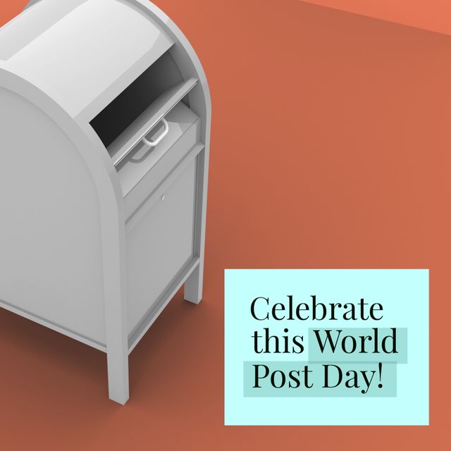 Composition of world post day text over mailbox. World post day and celebration concept digitally generated image.
