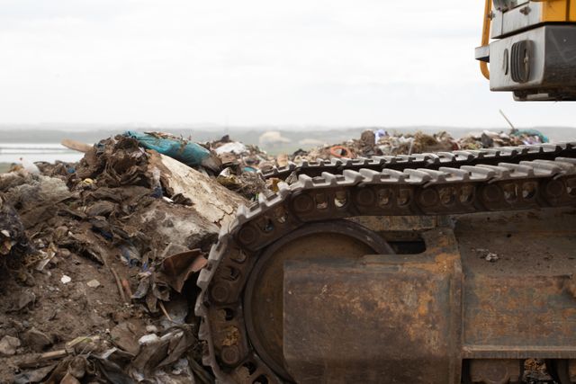 Bulldozer pushing garbage at landfill site - Download Free Stock Photos Pikwizard.com