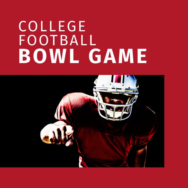 Composition of college football bowl game text and biracial male player. College football bowl game, sports and competition concept digitally generated video.