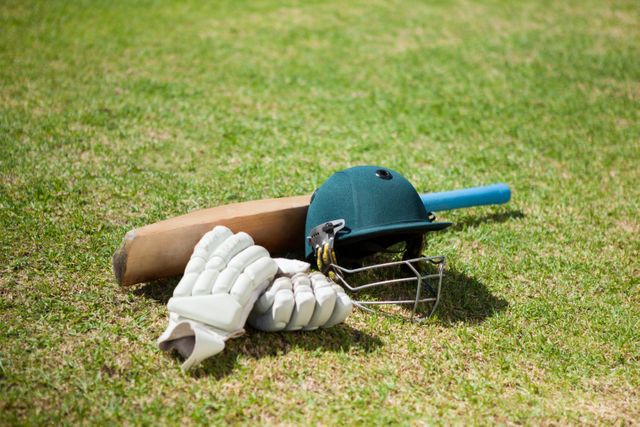 High angle view of cricket equipment on field - Download Free Stock Photos Pikwizard.com