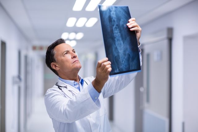 Male doctor examining x-ray in corridor - Download Free Stock Photos Pikwizard.com