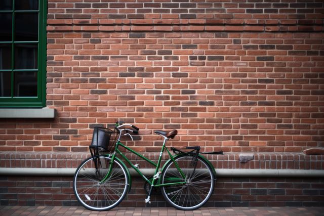 Green bike leaning against building wall in city street, created using generative ai technology - Download Free Stock Photos Pikwizard.com