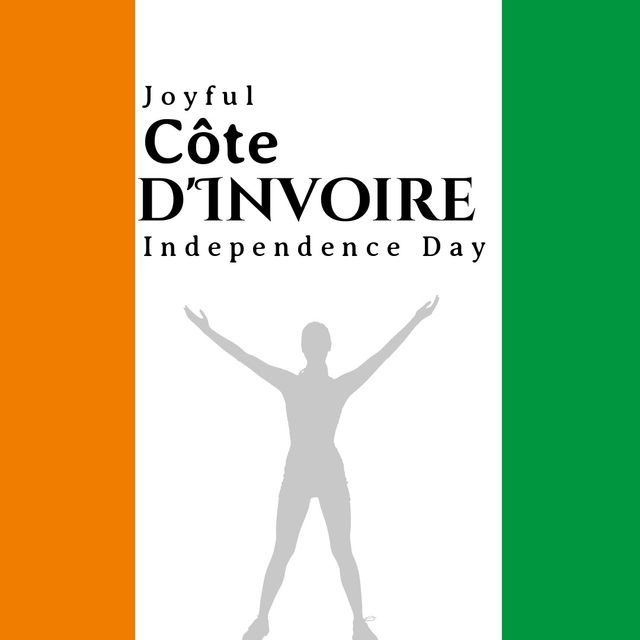 Image of joyful cote dinvoire independence day and human silhouette over flag of ireland. Independence, freedom and patriotism concetp.