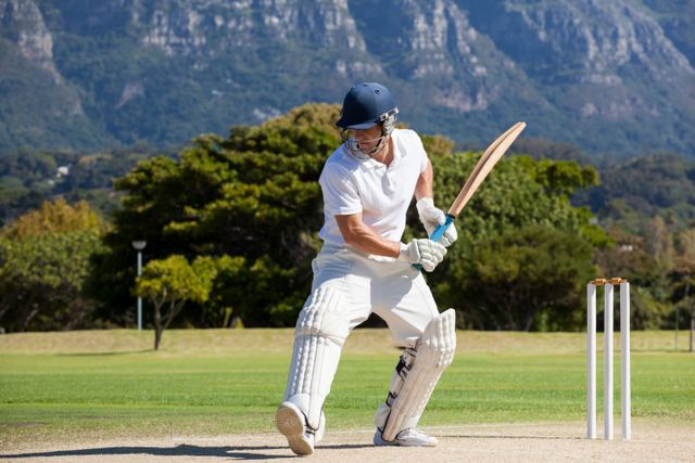 Full length of cricket player playing on field - Download Free Stock Photos Pikwizard.com