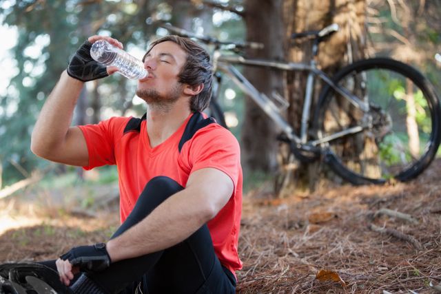 Male mountain biker drinking water - Download Free Stock Photos Pikwizard.com
