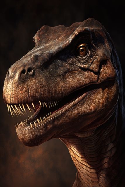 Tyrannosaurus rex dinosaur roaring over black background, created using generative ai technology. Prehistory, dinosaur and paleontology concept.