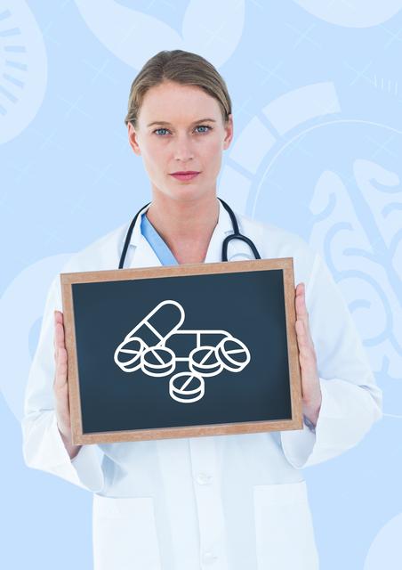 Portrait of surgeon holding slate with medicine vector sign - Download Free Stock Photos Pikwizard.com