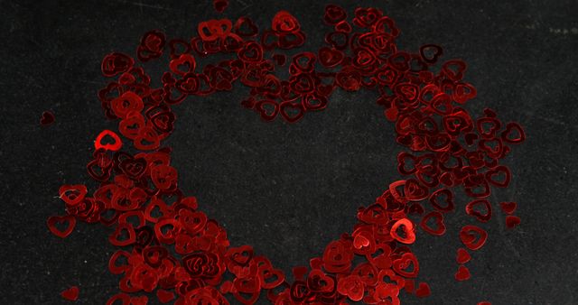 Heart shape confetti on black surface in heart formation - Download Free Stock Photos Pikwizard.com