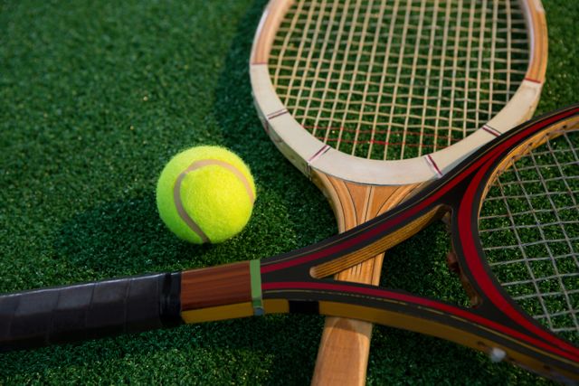 Close up of wooden racket with tennis ball - Download Free Stock Photos Pikwizard.com