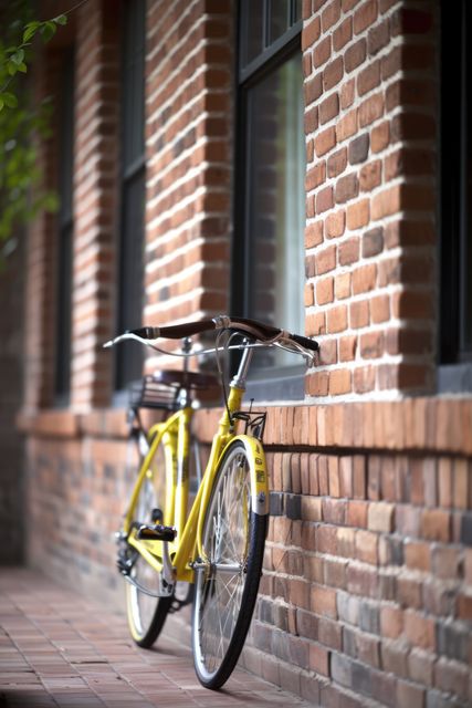Yellow bike leaning against building brick wall in street, created using generative ai technology - Download Free Stock Photos Pikwizard.com