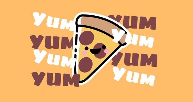 Illustration of pizza slice with yum text on coral background - Download Free Stock Photos Pikwizard.com