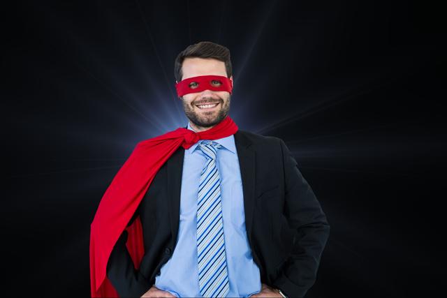 Portrait of happy businessman wearing superhero costume - Download Free Stock Photos Pikwizard.com
