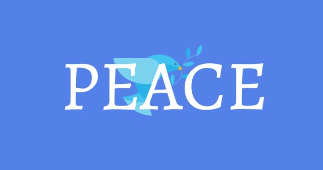 Illustration of peace text with bird carrying twig on blue background, copy space - Download Free Stock Photos Pikwizard.com