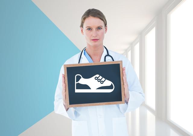 Portrait of surgeon holding slate with shoe vector sign - Download Free Stock Photos Pikwizard.com