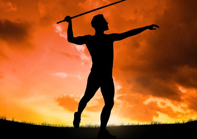Silhouette of a male athlete throwing javelin- Download Free Stock Photos Pikwizard.com