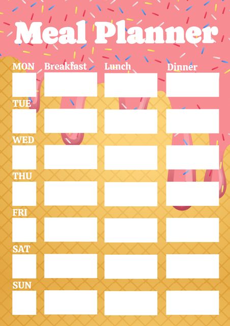 Meal planner with mon, tues, wed, thu, fri, sat, sun, breakfast, lunch ...