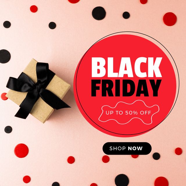 Composition of black friday text over present and spots. Black friday and celebration concept digitally generated image.
