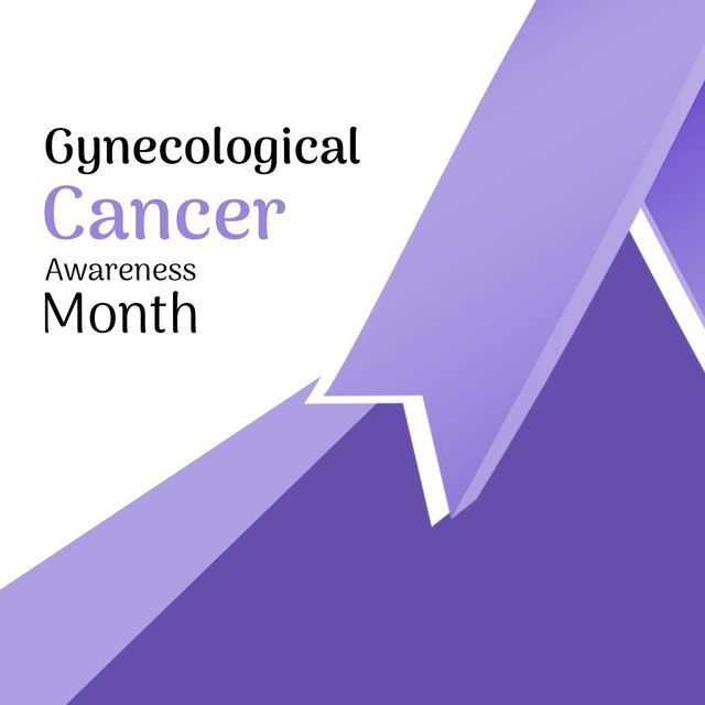 Illustration of gynecological cancer awareness month text with purple patterns on white background. Copy space, vector, cervical cancer, awareness, support, healthcare and prevention concept.