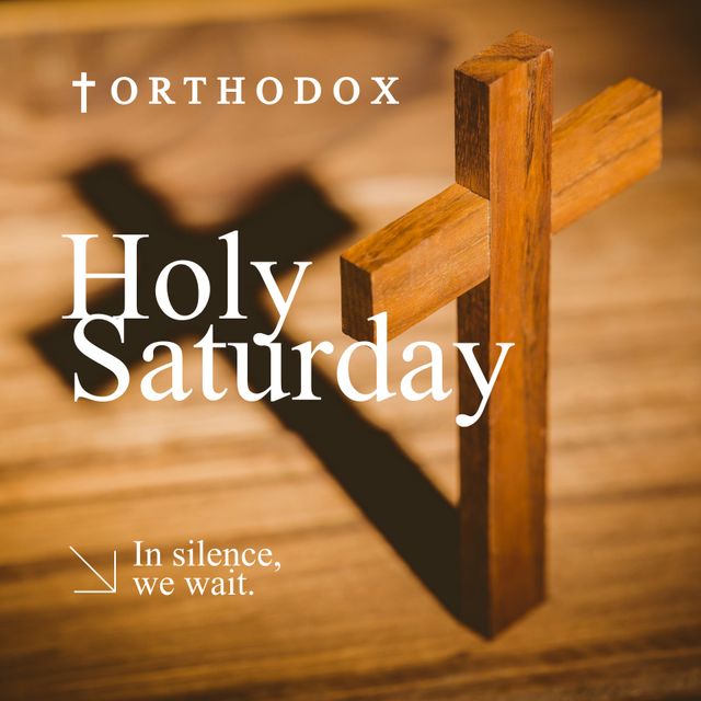 Composition of orthodox holy saturday text over cross. Orthodox holy saturday and celebration concept digitally generated image.